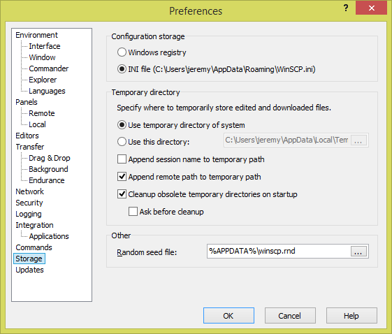 WinSCP Preferences