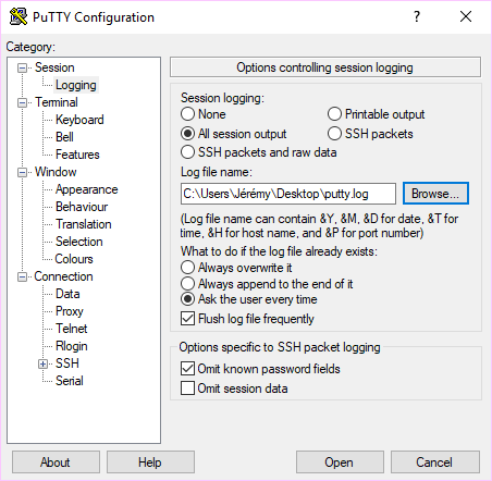 putty settings